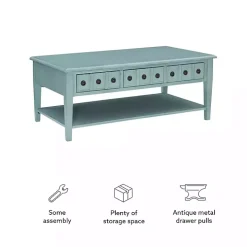 Distressed Turquoise Wood 3-Drawer Coffee Table