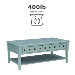 Distressed Turquoise Wood 3-Drawer Coffee Table