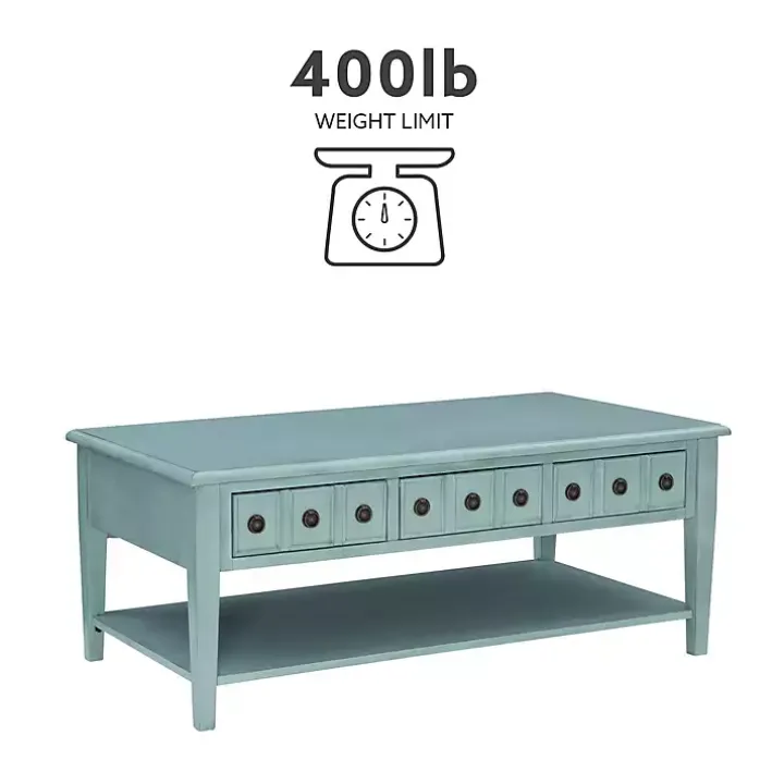 Distressed Turquoise Wood 3-Drawer Coffee Table