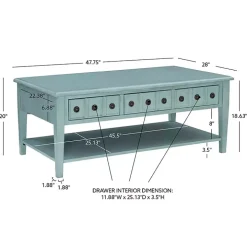 Distressed Turquoise Wood 3-Drawer Coffee Table