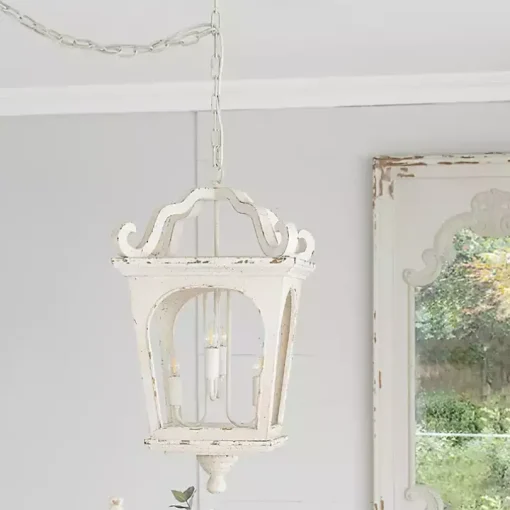 Distressed White Carriage Pendant Light