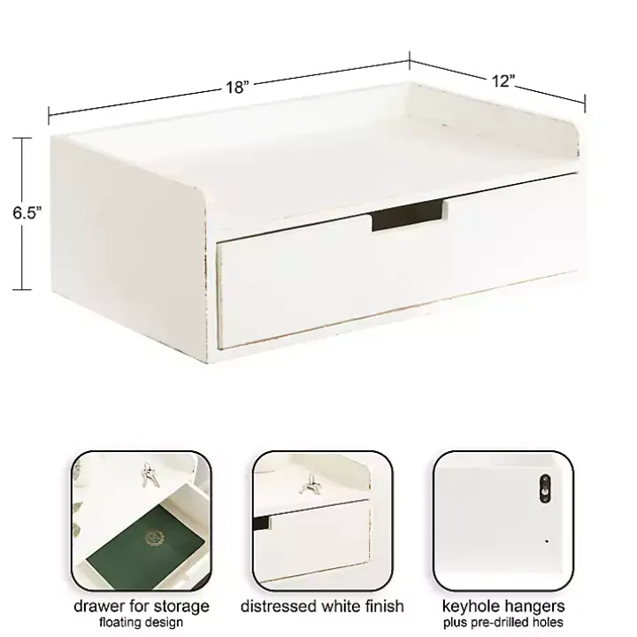 Distressed White Drawer Kitt Floating Side Table