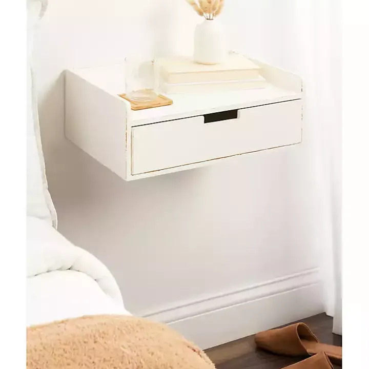 Distressed White Drawer Kitt Floating Side Table