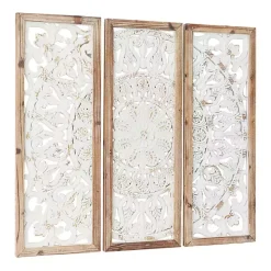 Distressed White Floral Wall Plaques, Set of 3