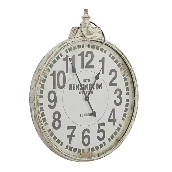 Distressed White Pocket Wall Clock