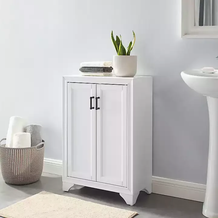 Distressed White Wood Accent Cabinet