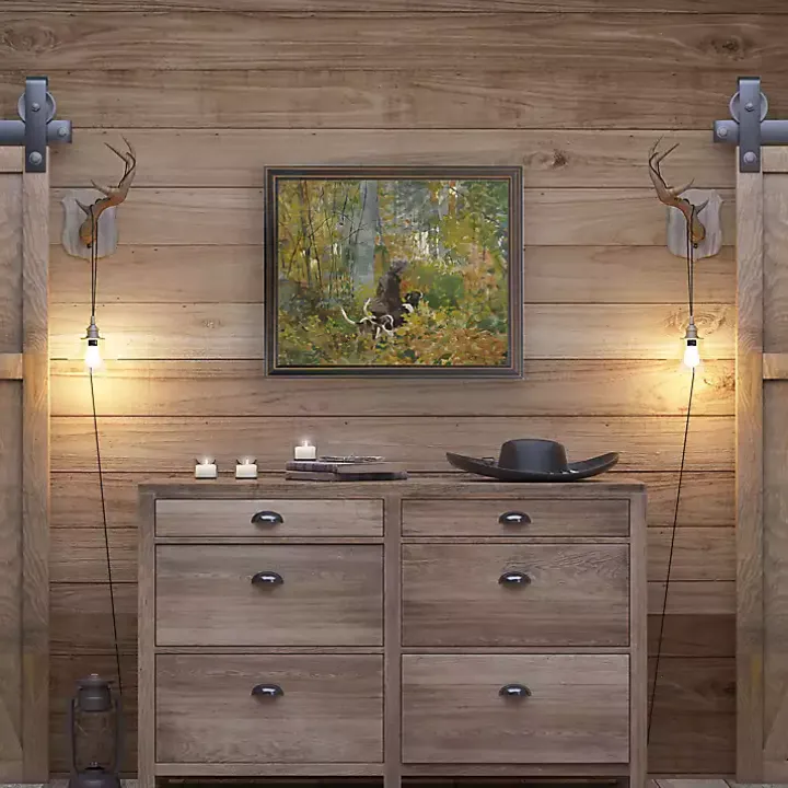 Dogs in Woods Framed Art Print