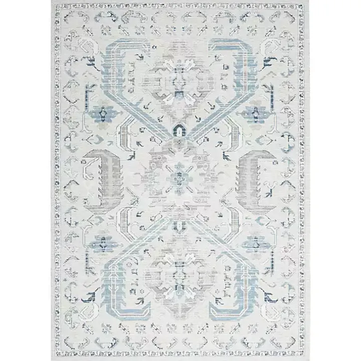 Dove Gray Ornate Bordered Area Rug, 5x7