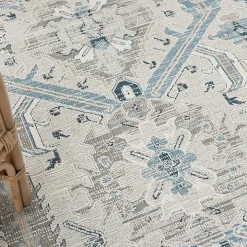 Dove Gray Ornate Bordered Area Rug, 5x7