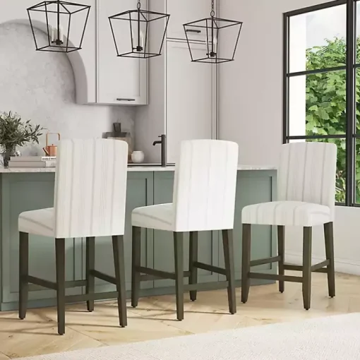 Dove Gray Striped Upholstered Bar Stool