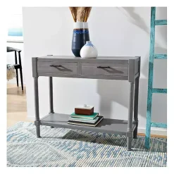 Dove Gray Turned Leg Rustic Console Table