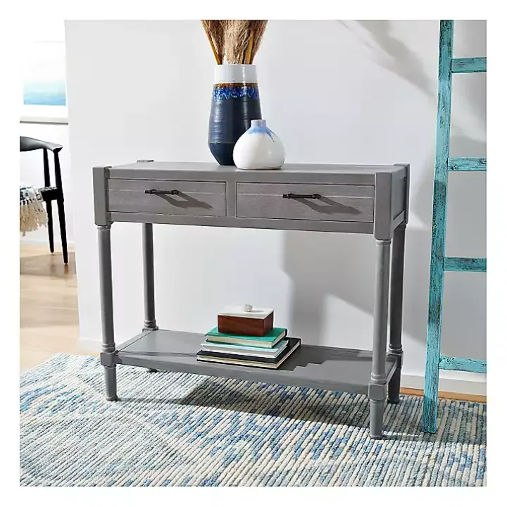 Dove Gray Turned Leg Rustic Console Table