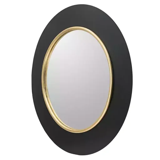Drew II Black and Gold Round LED Mirror