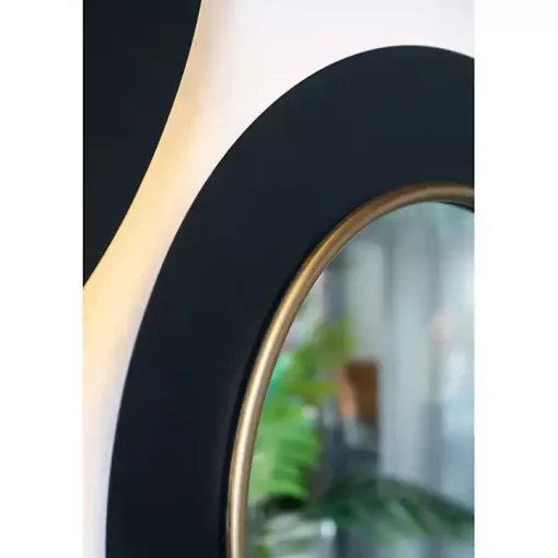 Drew II Black and Gold Round LED Mirror