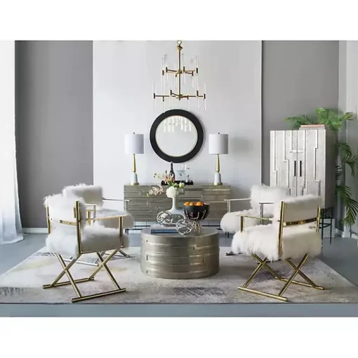 Drew II Black and Gold Round LED Mirror