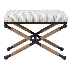 Eclectic Black and White Striped X Frame Bench