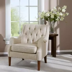 Elle Tufted Beige Accent Chair
