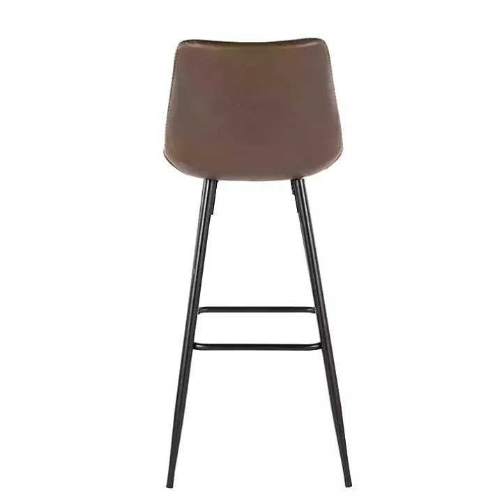 Espresso Faux Leather Metal Bar Stools, Set of 2