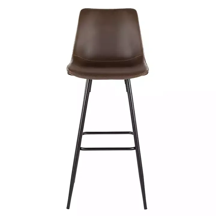 Espresso Faux Leather Metal Bar Stools, Set of 2