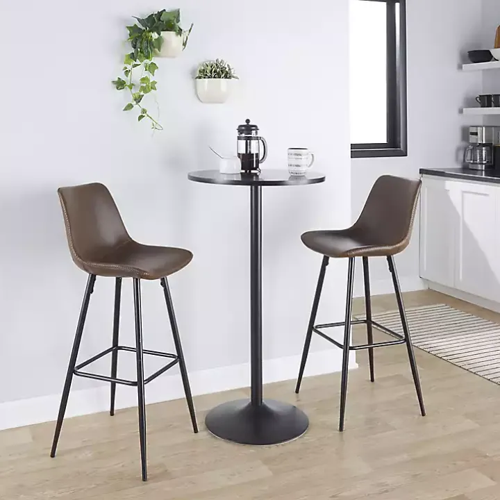 Espresso Faux Leather Metal Bar Stools, Set of 2