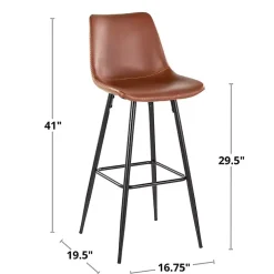 Espresso Faux Leather Metal Bar Stools, Set of 2