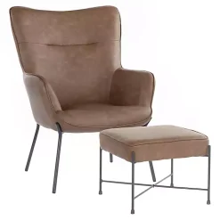 Espresso Faux Leather 2-pc. Chair and Ottoman Set