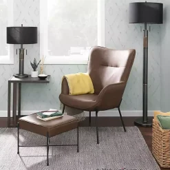 Espresso Faux Leather 2-pc. Chair and Ottoman Set