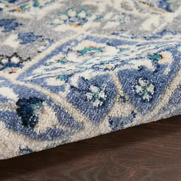 Faded Gray & Blue Floral Medallion Area Rug, 5x7