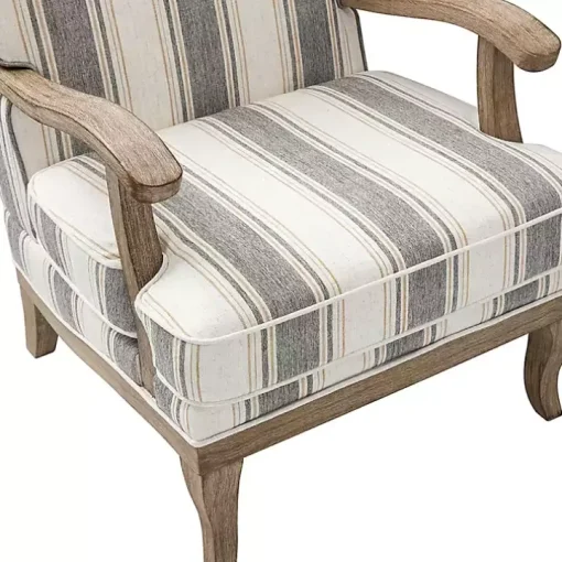 Farmhouse Gray & Brown Striped Armchairs, Set of 2