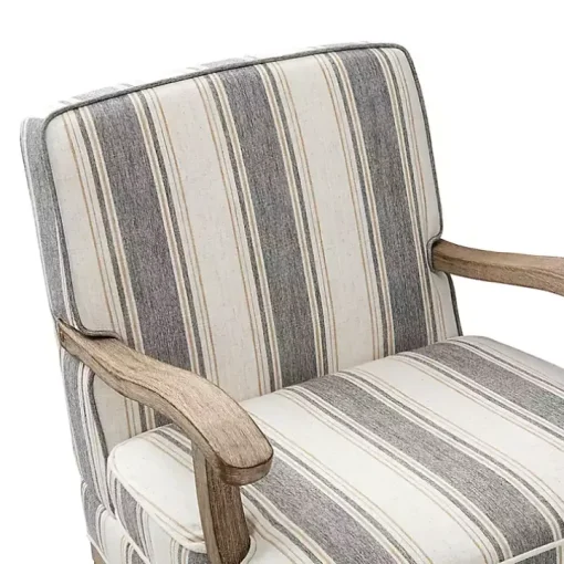 Farmhouse Gray & Brown Striped Armchairs, Set of 2