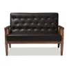 Faux Brown Leather and Rubberwood Loveseat, 49 in.