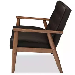 Faux Brown Leather and Rubberwood Loveseat, 49 in.