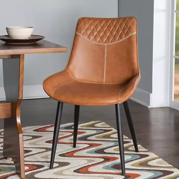 Faux Brown Leather Dining Chairs, Set of 2