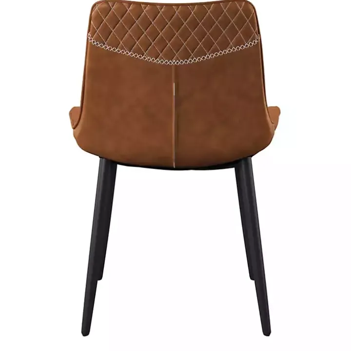 Faux Brown Leather Dining Chairs, Set of 2