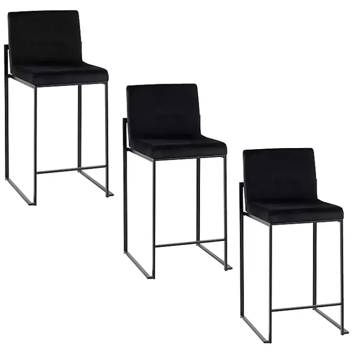 Fiji Black Velvet Counter Stools, Set of 3
