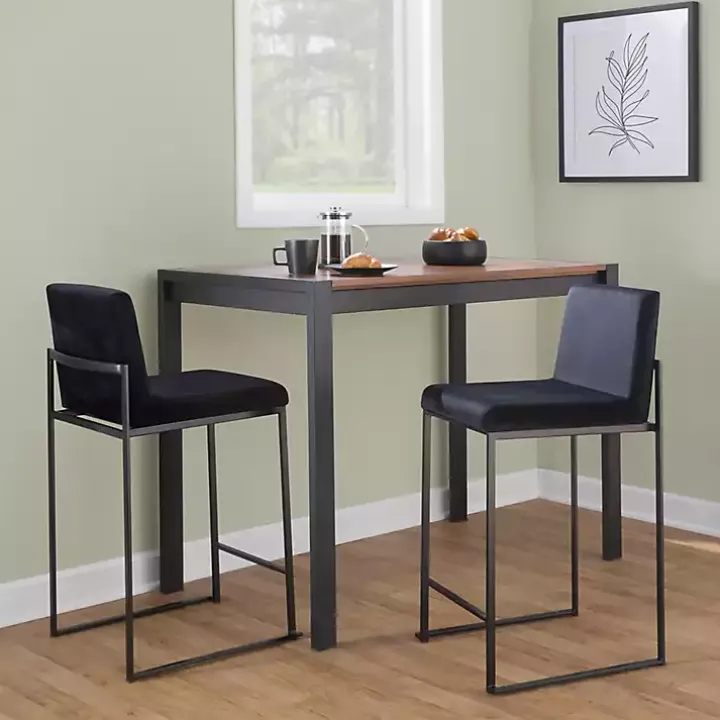 Fiji Black Velvet Counter Stools, Set of 3