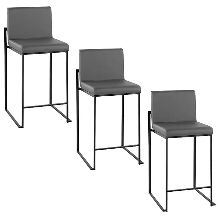 Fiji Gray Faux Leather Counter Stools, Set of 3