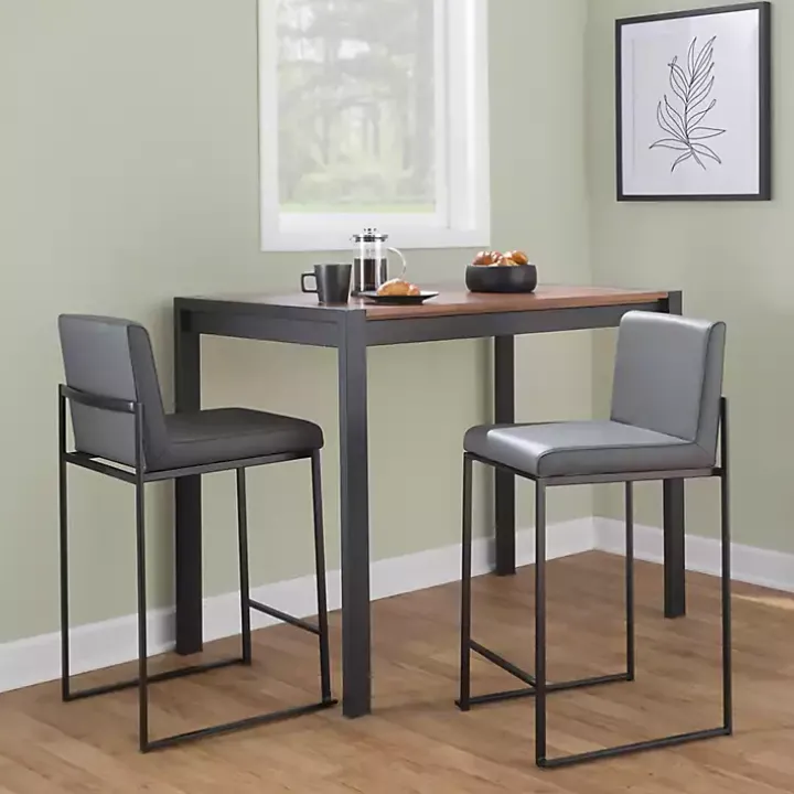 Fiji Gray Faux Leather Counter Stools, Set of 3