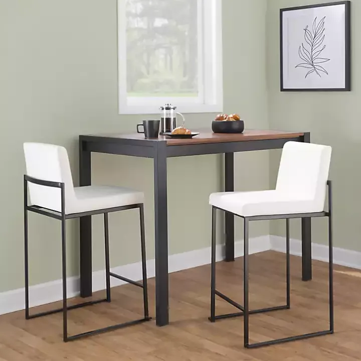 Fiji White Faux Leather Counter Stools, Set of 3