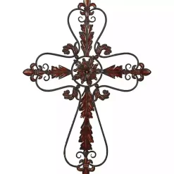 Fleur De Lis Metal Cross Wall Plaque