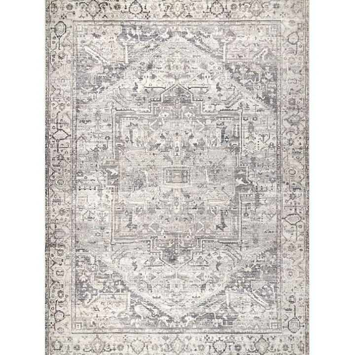 Flo Gray Vintage Medallion Washable Area Rug, 6x9