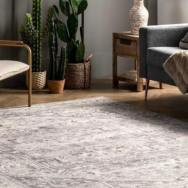 Flo Gray Vintage Medallion Washable Area Rug, 6x9