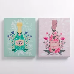 Floral Wine Bottles Canvas Art Prints, Set of 2