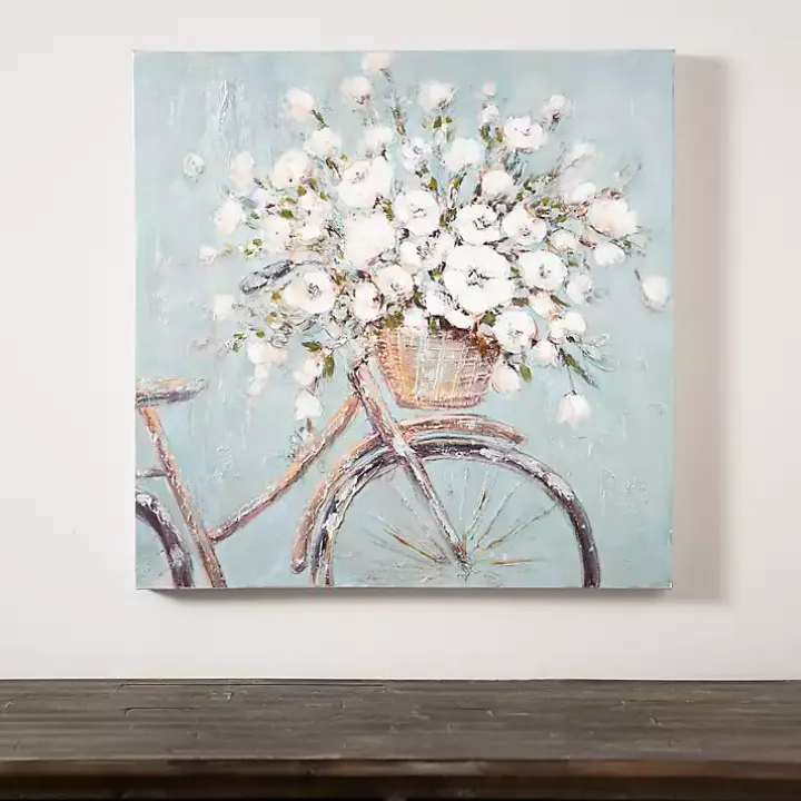 Flower Basket on Bike Canvas Art Print