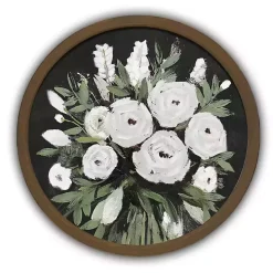 Flowers on Black Background Brown Framed Art Print