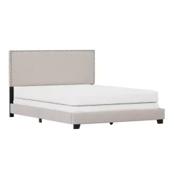 Fog Upholstered Nailhead Trim Queen Bed