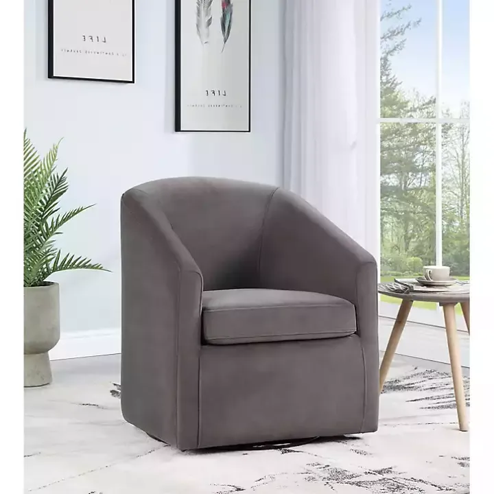 Fog Velvet Swivel Barrel Accent Chair