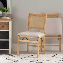 Folding Rattan Cane Back Cushioned Chair