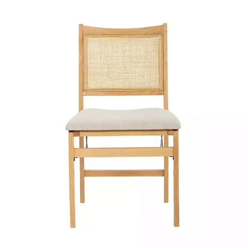 Folding Rattan Cane Back Cushioned Chair