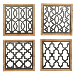 Framed Matte Black Metal Wall Plaques, Set of 4
